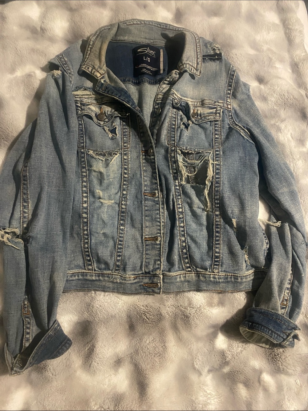 Silver Jeans Light Blue Distressed Denim Jacket